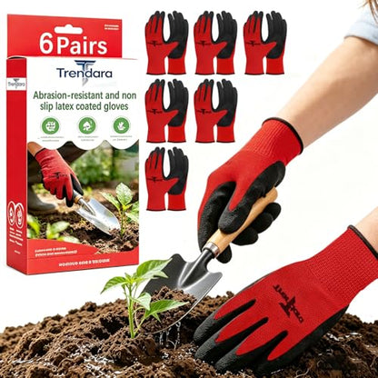 Unisex gardening gloves with a breathable latex coating, suitable for gardening, carrying, and other similar tasks - color: 6 Pairs Red Gloves