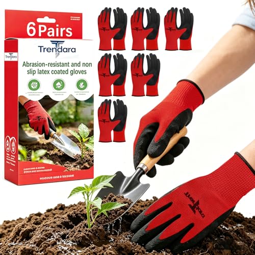 Unisex gardening gloves with a breathable latex coating, suitable for gardening, carrying, and other similar tasks - color: 6 Pairs Red Gloves