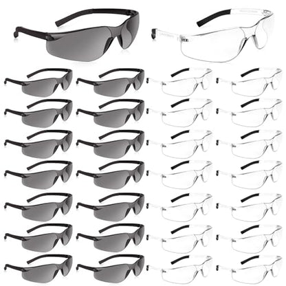 Salfboy 30 Pack Safety Glasses ANSI Z87.1 Scratch Resistant Eyewear for Women Man Lab Goggles Eye Protection - color: 118- 15clear+15grey