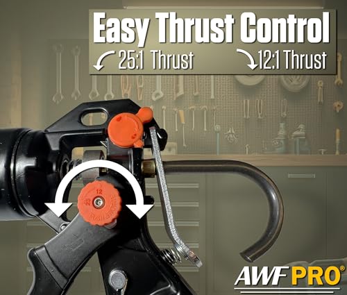 AWF PRO 10 oz Dual Thrust Caulk Gun, 25:1 or 12:1 Thrust Ratio, No Drip, Rotating Barrel, Comfort Grip, with Built-In Puncture Tool - size: 10 oz, style: Pack of 1