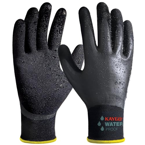 KAYGO Waterproof Work Gloves for Men and Women, Rubber Coated Non-slip Working Gloves for Garden, Outdoor Construction,KG150,Black,L - color: Black, size: Large