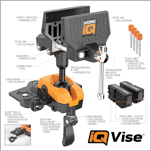 WORK IQ TOOLS 360° Rotating Bench Vise with 5" Jaw Pads - Versatile Woodworking & Pipe Vise for Home Improvement Projects - Compatible with Work Table Workbenches & IQ Connect Accessories
