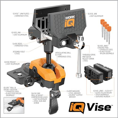 WORK IQ TOOLS 360° Rotating Bench Vise with 5" Jaw Pads - Versatile Woodworking & Pipe Vise for Home Improvement Projects - Compatible with Work Table Workbenches & IQ Connect Accessories