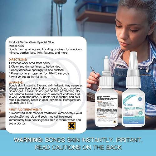 Glass Glue, 30g, Instant Strong Bond for Glass, Acrylic, Waterproof, Dries Clear, Quick Curing, Ideal for Craft, Jewelry, Rhinestone, Crystal, Mirror, Glasses - size: 30g*1, style: Glass Glue