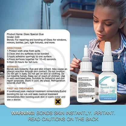 Glass Glue, 30g, Instant Strong Bond for Glass, Acrylic, Waterproof, Dries Clear, Quick Curing, Ideal for Craft, Jewelry, Rhinestone, Crystal, Mirror, Glasses - size: 30g*1, style: Glass Glue