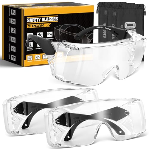OXG Safety Glasses for Men Women Anti Fog, ANSI Z87.1 Anti Scratch Protective Eyewear UV400 Protection, Adjustable Temple - color: 3 Pack Clear