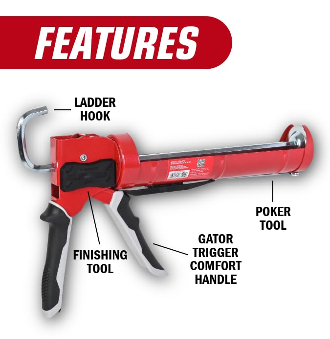 Newborn 930-GTD Drip-Free Smooth Hex Rod Cradle Caulking Gun with Gator Trigger Comfort Grip, 1/10 Gallon Cartridge, 10:1 Thrust Ratio - style: Gun