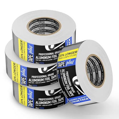 TapePlus Aluminum Foil Tape - Heat Resistant Duct Seal for HVAC Applications - Waterproof Insulation Tape - Aluminum Adhesive Sheet for Dryer Duct Repairs - 4 Pack, 2 in x 210 ft, Silver - size: 4 Pack