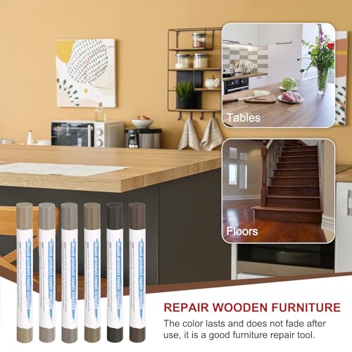HARFINGTON Wood Filler Sticks 6 Colors Wooden Wax Touch Up Furniture Repair Crayons for Medium Brown 4-9 - color: Wood Series