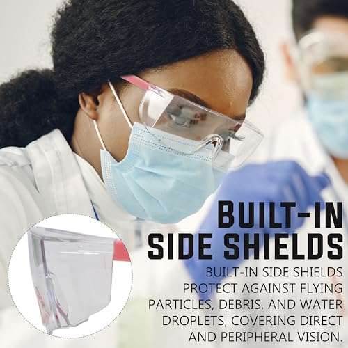BISON LIFE Anti Fog Clear Safety Glasses with Adjustable Temple & Side Protection, Wraparound Anti-Scratch Lens, Clear Lens & Pink Temple, Lab Goggles, Mowing, Gardening & More (Pack of 3) - color: Clear/Pink
