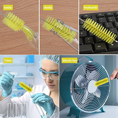 CiaraQ Bottle Cleaning Brushes, 8 Inch Nylon Tube Brush Set, Cleaner for Narrow Neck Bottles Cups with Hook, Set of 10pcs. - color: Yellow, size: 8.0 Inch (10pcs)