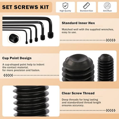 490Pcs Set Screw Assortment Kit, SAE 12.9 Alloy Steel Grub Screws, Hex Socket Internal Allen Drive Cup Point Set Screws, 12 Sizes (1/8-40 to 5/16-18) for Door Handles Bathroom Fixtures - size: 490PCS 12Size SAE