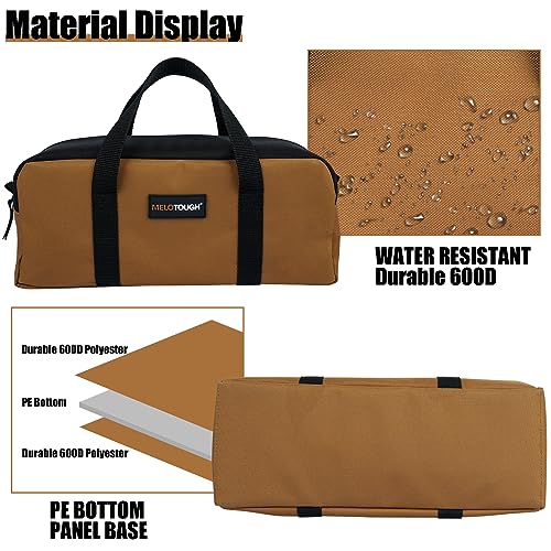 MELOTOUGH Canvas Tool Bag 14 Inch Tool Tote Bag with Zipper Heavy Duty Portable Tool Organizer Bag for Electrician,HVAC,Carpenter,Mechanic,Plumbing(Tan) - color: TanBlack