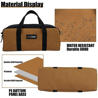 MELOTOUGH Canvas Tool Bag 14 Inch Tool Tote Bag with Zipper Heavy Duty Portable Tool Organizer Bag for Electrician,HVAC,Carpenter,Mechanic,Plumbing(Tan) - color: TanBlack