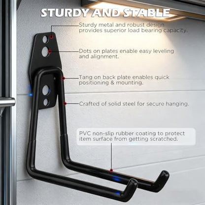 20 Pack Heavy Duty Garage Storage Hooks with Extension Cord Organizer, Solid Steel Wall Mount Hook Set with Anti-Slip Coating Utility J Hooks for Ladders,Bikes,Ropes,Broom,Garden,Yard and Power Tools - style: 20-Pack Hooks + 6 Straps