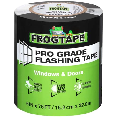 FrogTape Pro Grade Flashing Tape for Windows & Doors, 6 Inch Width - 75 Foot Roll, All Weather & UV Resistant Flashing Tape with Advanced Acrylic Adhesive - 10 mils - Black - size: 6 Inches X 75 Feet, style: Window & Door