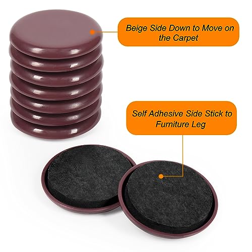 Furniture Sliders, 12pcs Furniture Movers 2 Inch Heavy Duty Moving Pads Self Adhesive Chair Gliders for Carpet and Hardwood Floors(Brown) - size: 12pcs 2" Brown