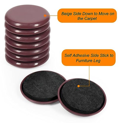 Furniture Sliders, 12pcs Furniture Movers 2 Inch Heavy Duty Moving Pads Self Adhesive Chair Gliders for Carpet and Hardwood Floors(Brown) - size: 12pcs 2" Brown