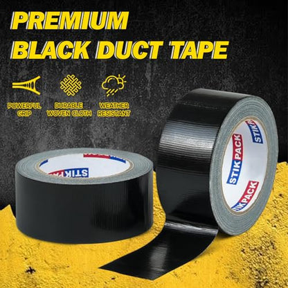 2 Pack Black Duct Tape Heavy Duty, 2 Inches x 30 Yards, 8.27 mil, Strong Industrial Strength, Flexible, No Residue, Waterproof and Tear by Hand, Multi-Use for Indoor & Outdoor Repairs - color: Black