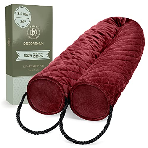 Under Door Draft Stopper – 3.5 lb Door Draft Blocker Weighted with Ceramic Beads for a Tight Seal – Durable, Machine Washable Velvet Covered Draft Stoppers for Noise, Dust, Energy Savings by DECOREALM - color: Burgundy Red