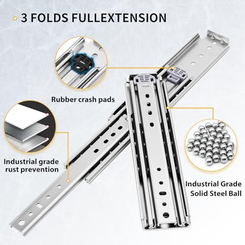 YENUO Heavy Duty Drawer Slides 12 14 16 18 20 22 24 26 28 30 32 34 36 38 40 44 48 52 56 60 Inch Full Extension Side Mount Ball Bearing Long Rails Track Guide Glides Runners Load 500 Lbs 1 Pair - size: 14 Inch, style: Load:500 lb (No lock) -W:76mm