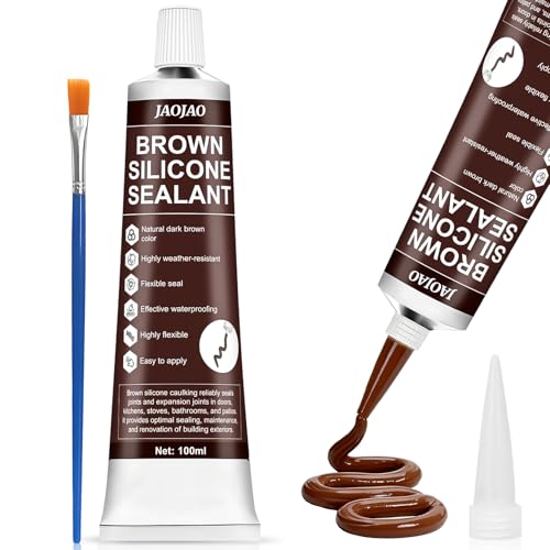 JAOJAO Brown Silicone Caulk, Brown Caulk Water-Resistant Adhesive Perfect Seal for Interior and Exterior Use Reliable and Effective Long-Lasting Protection for Doors Windows Siding Roofing,100g - color: Brown