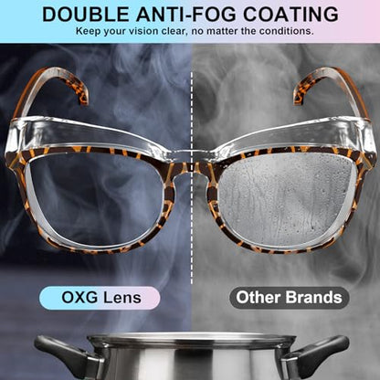 OXG 4 Pack Safety Glasses Anti Fog Goggles, Blue Light Blocking Stylish Safety Glasses for Women Nurses Protective Eyewear - color: Rainbow+clear+pink+blue