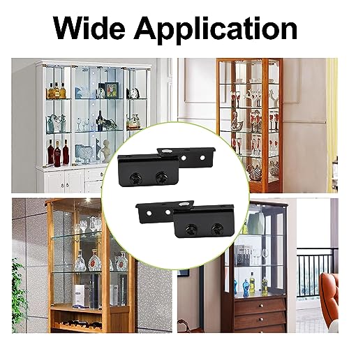Black Stainless Steel Cabinet Glass Door Hinge, 4Pcs Side Mounted Pivot Hinges, Adjustable, Anti-Slip, 5-8kg Capacity - color: Black