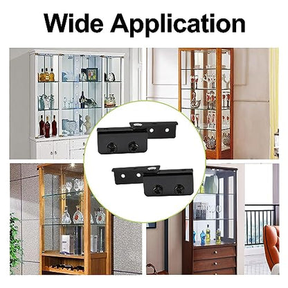 Black Stainless Steel Cabinet Glass Door Hinge, 4Pcs Side Mounted Pivot Hinges, Adjustable, Anti-Slip, 5-8kg Capacity - color: Black