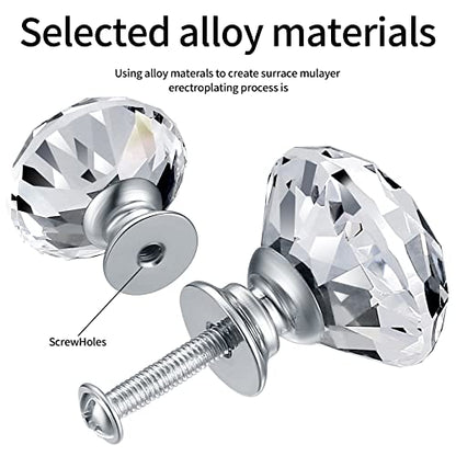8 Pcs Crystal Cabinet Knobs, Decorative Diamond Shape Crystal Glass Dresser Knobs for Dresser Drawers Cupboard Wardrobe Furniture Cabinet Pulls Handles Kitchen Bathroom Bedroom Knob(Silver, 30mm) - size: 30mm/1.18inch (8 pcs Crystal Transparent)