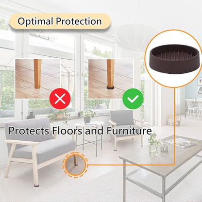 1.5x1.5 Round Rubber Furniture Caster Cups, Anti-Sliding Furniture Pads Bed Stopper Floor Protectors with Grip - Protect Any Flooring - size: 12 Pcs Brown