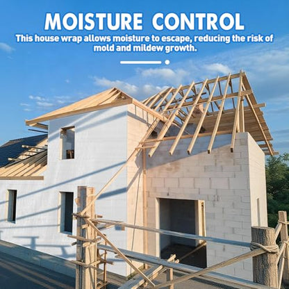 House Wrap, 3 x 150 ft Thick Drop Cloth Vapor Barrier, Heavy-Duty Moisture Barrier & Water-Resistant Plastic sheeting roll for Home Commercial Building Construction, White
