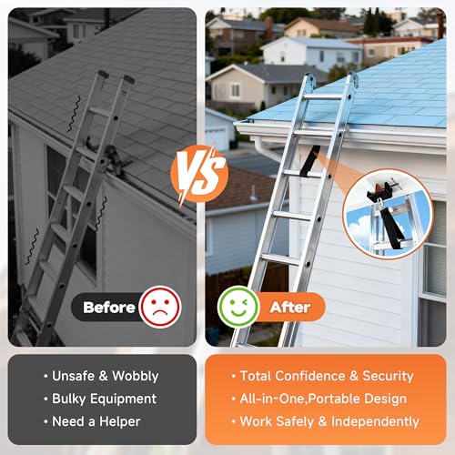 Ladder Stability Anchor | Ladder Safety Devices Kit for Anti-Slip Fall Protection | Ladder Secure Clamps with 2FT & 3FT Rack Straps