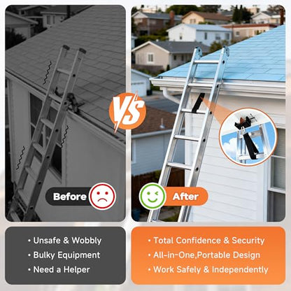 Ladder Stability Anchor | Ladder Safety Devices Kit for Anti-Slip Fall Protection | Ladder Secure Clamps with 2FT & 3FT Rack Straps