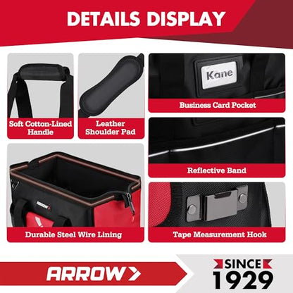 ARROW 16" Tool Bag Organizer with Anti-Slip Feet, Tool Bags for Men Heavy Duty, Wide Open Mouth, Large Capacity with 13 Pockets, Portable Toolbag for Electrician Mechanic Plumber HVAC - size: 16 Inch