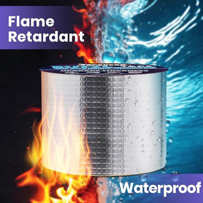 TAPEBEAR Extra Thicker Butyl Tape Waterproof 8inch x16feet, 51mil Aluminum Butyl Sealant Tape, Duct Sealing Adhesive for RV Roof Repair, Boat and Pipe Sealing, Metal, Glass & EDPM Roof Leak Patching - size: 8inch x 16feet