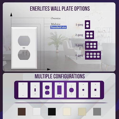 Enerlites 8821-W Duplex Receptacle Outlet Wall Plate, Standard Size 1-Gang, Polycarbonate Thermoplastic, White - color: White, size: Standard Size
