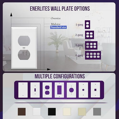 Enerlites 8821-W Duplex Receptacle Outlet Wall Plate, Standard Size 1-Gang, Polycarbonate Thermoplastic, White - color: White, size: Standard Size