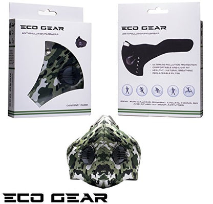 ECO-GEAR Anti Pollution Face Mask with Military Grade Protection | Anti Smoke, Exhaust Gas, Dust & Pollen - color: Camouflage-medium