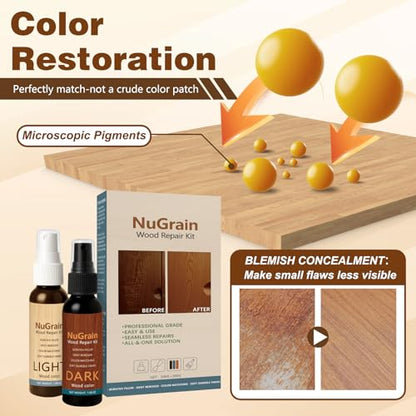 NuGrain Wood Repair Kit, Professional Wood Floor Scratch Repair, Floor Cover Nicks and Scratches, Hides Minor Defects, Restore a Finish for Wood (1 Pack)