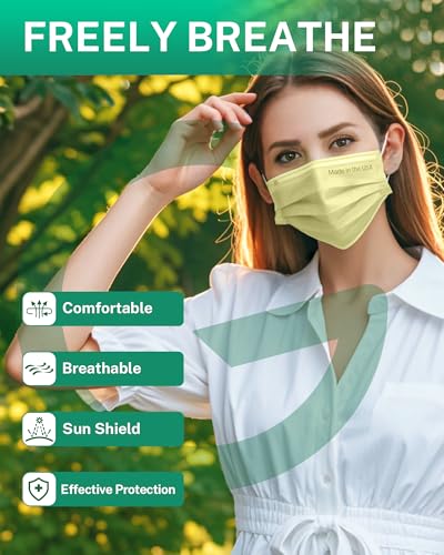 Disposable Face Masks Made in USA, 4 Ply for Families, Students, Breathable All-Day Wear & Safety, FSA HSA Eligible, ASTM Level 3 Medical Grade, 50 Pack, Light Yellow - color: Light Yellow, size: 50 Pack, style: Resealable Bag