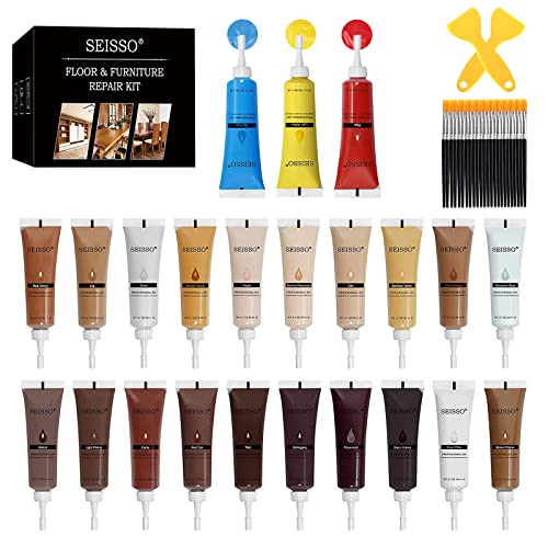 SEISSO Wood Furniture Repair Kit -Set of 50, 24 Colors Wood Touch up Fillers, Wood Repair Paint with Scraper and Brushes, Repair Scratches, Cracks, Stains, Hole, for Tables, Laminate, Cabinet, Floors - color: 24 Colors