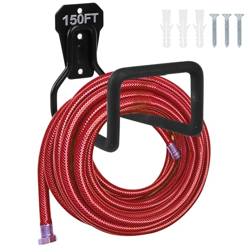 PeoMev Metal Garden Hose Holder - Heavy Duty Hose Hanger Wall Mounted Water Hose Holder for Outside Yard, Sturdy Hose Reel Hose Hooks for Water Hose, Extension Cords - color: Black