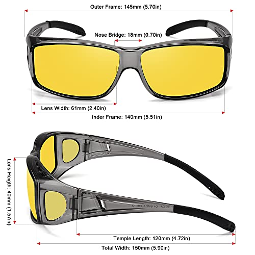 MEETSUN Fit Over Glasses Sunglasses for Men Women,Wrap Around Sunglasses Polarized UV400 Protection - color: (Z1)transparent Gray Frame-night Vision Lens