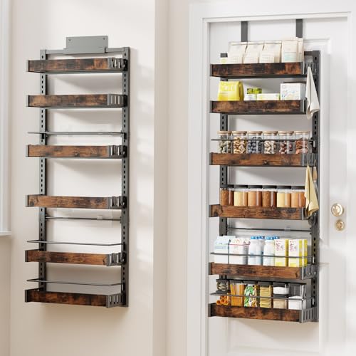 6 Tier Over The Door Pantry Organizer, 2 IN 1 Wall Mount or Metal Hanging Spice Rack for Pantry Organizers and Storage, Seasoning Shelves，Adjustable Basket with Hooks for Kitchen Cabinet and Closet - size: 6 Tier