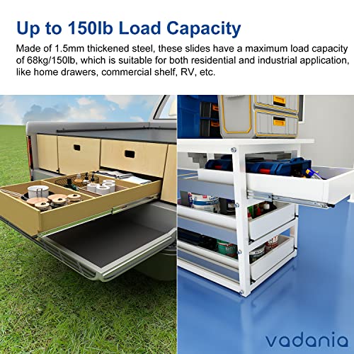 VADANIA 14" Heavy Duty Drawer Slide with Lock #D51, 150lb Load Capacity, 3-Fold Full Extension, Ball Bearing Lock-in & Lock-Out, Side Mount, 1-Pair - size: 14 Inch, style: #D51 (51mm wide)