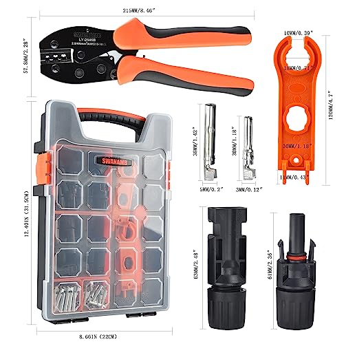 Solar Panel Connector Crimping Tool Kit with 1 Crimper, 15 Pairs Connectors and 1 Spanner Wrench - Essential Tools for Solar Installation Assembly