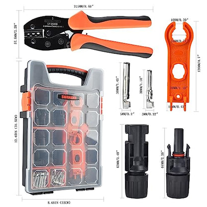 Solar Panel Connector Crimping Tool Kit with 1 Crimper, 15 Pairs Connectors and 1 Spanner Wrench - Essential Tools for Solar Installation Assembly