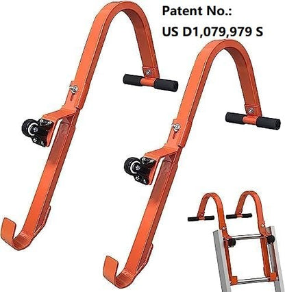 Roof Ladder Hook, 2 Pack Ladder Stabilizer, Heavy Duty Steel 500 Lbs Weight Ratin, Roof Ridge Extension with Wheel for Safe and Easy Access - color: Orange-Steel-Ladder Hook