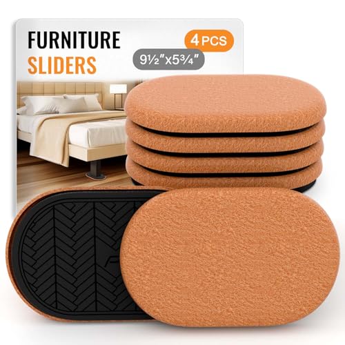 Furniture Sliders for Hardwood Floors Felt-4 Pack 9-1/2" Oval Reusable Furniture Slider with Extra Thick Design - Heavy-Duty Furniture Movers - Felt Sliders Effortless Moving - color: Orange 4pcs